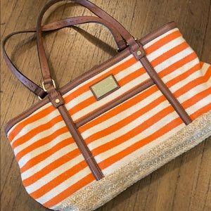 Dana Buchman woven and straw purse/orange stripe